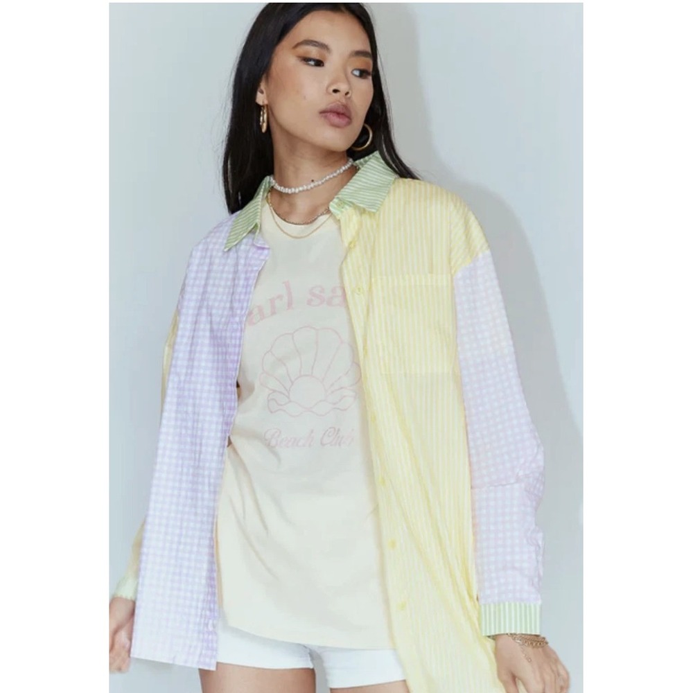 Princess Polly Benjamin Spliced Button Down‎ Shirt Size US 6 Pastel Colors NWT